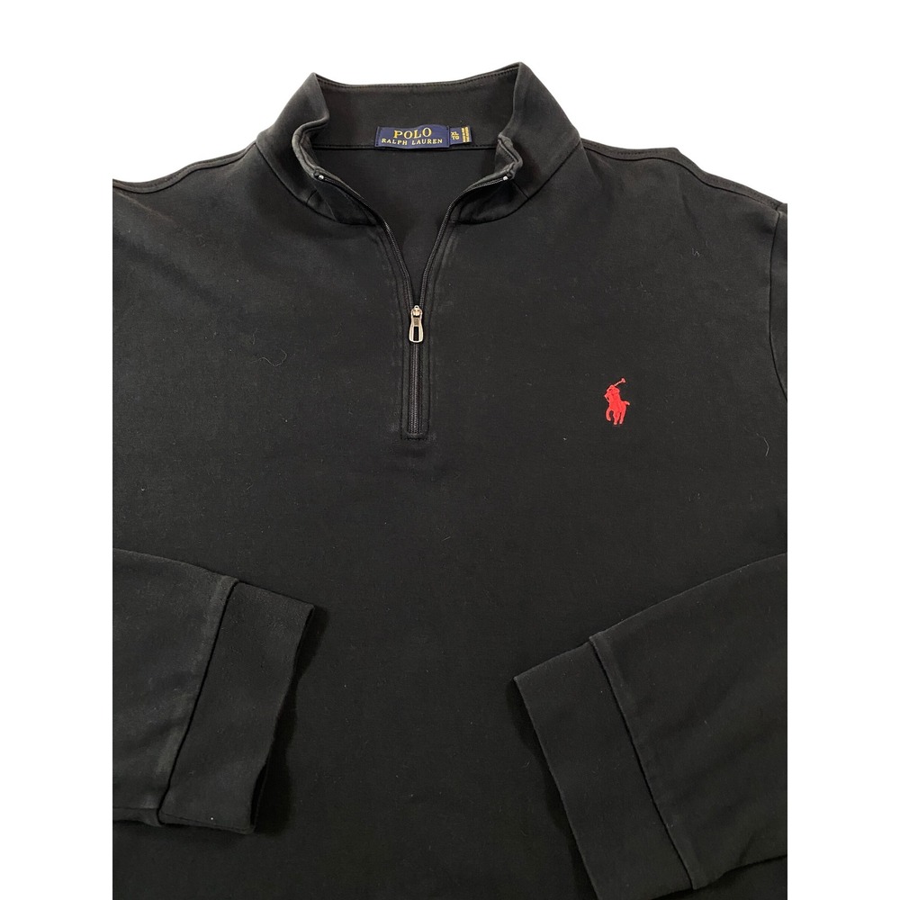 Polo Ralph Lauren Mens XL Black Quarter Zip Pullover Red Pony Cotton Sweater